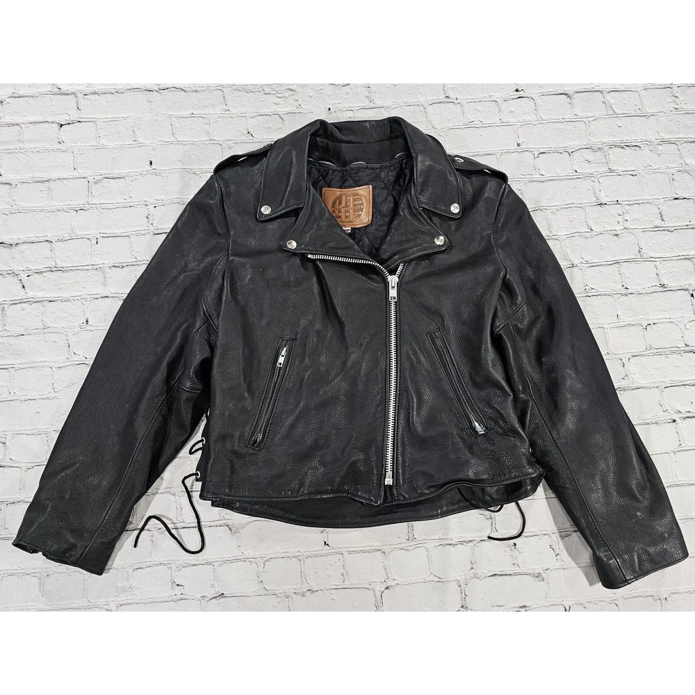 Kerr Leathers Black Leather Lace Up Lined VINTAGE Motorcycle Jacket WOMENS SZ 18